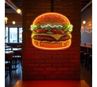 Xusdamyj Hamburger - Plaque murale néon LED - Impression UV - Décoration de café - Marque de restaurant - Accent de cuisine - Lumière d'art moderne - Cadeau unique pour un événement foodie