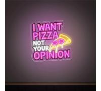 Xusdamyj « Ich will Pizza nicht deine Meinung » Panneau néon Impression UV Décoration murale Personnalisée Pizza LED néon Lumière Décoration Murale pour la Maison Personnalisé Plaque de Nourriture