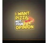 Xusdamyj « Ich will Pizza nicht deine Meinung » Panneau néon Impression UV Décoration murale Personnalisée Pizza LED néon Lumière Décoration Murale pour la Maison Personnalisé Plaque de Nourriture