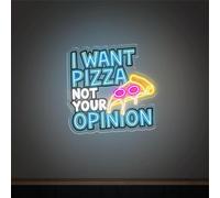 Xusdamyj « Ich will Pizza nicht deine Meinung » Panneau néon Impression UV Décoration murale Personnalisée Pizza LED néon Lumière Décoration Murale pour la Maison Personnalisé Plaque de Nourriture