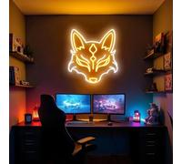 Xusdamyj Kitsune Masque néon signe lumineux japonais fantôme de renard lumineux LED Yokai Décoration murale Masques Oni Signes anime Chambre Décor