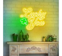Xusdamyj Lucky You - Panneau néon LED à quatre feuilles personnalisable - Décoration murale pour la maison