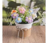 Xusdamyj Mini fleurs artificielles tricotées au crochet en pot, mini fleurs artificielles tricotées à la main, cadeaux pour la famille, les amis, les amoureux des camarades de classe