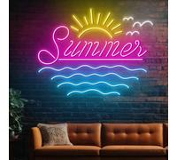 Xusdamyj Panneau néon d'été personnalisé « Hello Summer » - Lumière LED - Décoration murale - Pour vacances à la plage