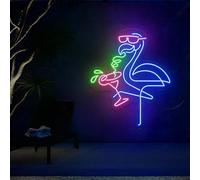 Xusdamyj Panneau néon flamant rose, lumière néon flamant rose, décorations lumineuses LED flamant rose, panneau LED pour chambre à coucher, panneau cocktail flamant rose cadeau personnalisé
