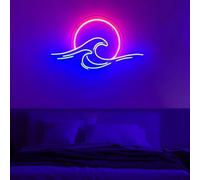 Xusdamyj Panneau néon Sunset Over The Waves, décoration murale à intensité variable, thème océan violet, alimentation USB, 40 x 20 x 1 cm, pour chambre à coucher