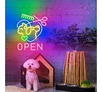 Xusdamyj Signe néon ouvert pour animaux de compagnie Signe personnalisé pour animaux de compagnie spa animal de compagnie salon guidé signe de bienvenue