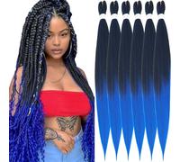 Xusuperb 30 Pouces Long Rajout Cheveux Tressés Pré-étirés Ombre Bleu Noir Kanekalon Easy Braids Meches Cheveux pour Tresses Africaine 6 Paquets Synthétique Yaki Nattes Extensions de Cheveux(T1B/Blue#)