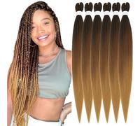 Xusuperb Extensions de Cheveux Tressés Pré-étirés 26 Pouces Ombre Noir à Marron Easy Braids Meches Cheveux pour Tresses Africaine 6 Paquets Lisse Synthétique Kanekalon Nattes Cheveux(T1B/30/27#)