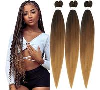 Xusuperb Extensions de Cheveux Tressés Pré-étirés 30 Pouces Ombre Noir à Marron Kanekalon Easy Braids Meches Cheveux pour Tresses Africaine 6 Paquets Lisse Synthétique Yaki Nattes Cheveux(T1B/30/27#)