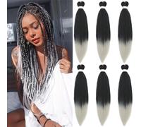 Xusuperb Rajout Cheveux Tressés Pré-étirés 20 Pouces Ombre Noir à Argent pour Femme Kanekalon Easy Braids Meches Cheveux pour Tresses Africaine 6 Paquets Yaki Nattes Extensions de Cheveux(T1B/Silver#)