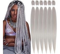 Xusuperb Rajout Cheveux Tressés Pré-étirés 30 Pouces Naturel Gris Kanekalon Easy Braids Meches Cheveux pour Tresses Africaine 6 Paquets Synthétique Silver Grey Nattes Extensions de Cheveux(Argent#)