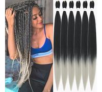 Xusuperb Rajout Cheveux Tressés Pré-étirés 30 Pouces Noir Gris Kanekalon Braids Meches Cheveux pour Tresses Africaine 6 Paquets Synthétique Yaki Gris Ombré Nattes Extensions de Cheveux(T1B/Argent#)