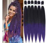 Xusuperb Rajout Cheveux Tressés Pré-étirés 30 Pouces Ombre Violette Noir Kanekalon EZ Braids Meches Cheveux pour Tresses Africaine 6 Paquets Synthétique Yaki Nattes Extensions de Cheveux(T1B/Purple#)