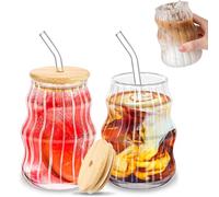 Xusxes 2 Pièce 550 ml Verre avec Paille, Asses à Cappuccino Verre, Tasse à Jus, Verres à Café, Verr e Matcha Latte Avec Paille pour Café Glacé, Smoothie, Lait, Jus, Bière