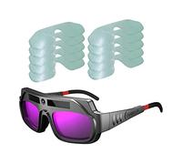 Xusywdm Lunettes de Soudage à Assombrissement Automatique Lunettes de Soudeur à Grande vue Anti-Rayures pour Coupe au Plasma avec Lentilles de 10 PièCes