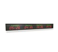 XUTNZA Horloge Murale À 4 Fuseaux Horaires,Horloge Numérique LED avec Télécommande,luminosité Réglable sur 5niveaux Et 2modes D'affichage, Calibrage Automatique,mémoire Mise Hors Tension