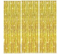 XUTONG 3 Pièces Rideau doré Or de1x2m,Rideaux à Franges en Aluminium,Clinquant Rideau Scintillant à Franges pour Anniversaire Mariage Fête Décoration,événement et fête