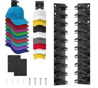 xutong Lot de 2 supports de casquette autocollants - Noir - Rangement mural pour casquettes de baseball - Capacité de 20 capuchons - Ronds - Pour armoire, porte, mur