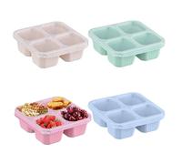 xutong Lot de 4 boîtes à goûter Bento à 4 compartiments avec compartiments, passent au lave-vaisselle, au micro-ondes, 15,3 x 15,3 cm, couleurs pastel