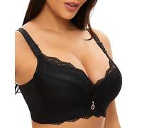 Xuvozta Soutien-gorge push-up pour femme - Grande taille - Dentelle florale - Doux - Pour tous les jours, noir, 100E