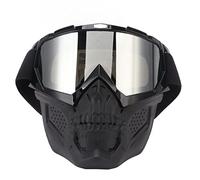 XUXHOU Masque de Protection Moto Skull Goggles Mask Détachable avec Bandeau Ajustable, Résistant à la Poussière et à l'usure, Idéal pour la Conduite (Monture Noire, Verres argentés)
