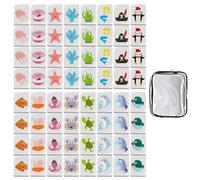 XUXLEKK Lot de 65 blocs Seaside Escape Game, Mahjong Jeu de table, 30 mm Blocs d'évasion de jeu, Ensemble de jeux Mahjong avec autocollant, Mahjongs avec motifs d'animaux marins, MiniMahjong pour la