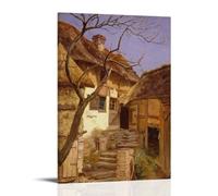 XuXueCC Adolph Tidemand - Impression sur toile de peintures à la vieille ferme allemande (1840) - Impressions sur toile d'œuvres d'art pour décoration murale de chambre à coucher, salon - 40 x 60 cm