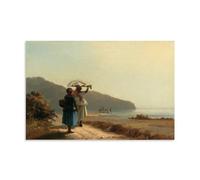 XuXueCC Impression sur toile Camille Pissarro avec deux femmes bavardant au bord de la mer, Saint-Thomas - Décoration murale moderne pour chambre à coucher - Sans cadre - 30 x 45 cm
