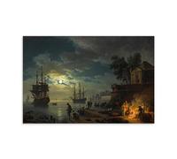 XuXueCC Impression sur toile Claude Joseph Vernet - Port de mer au clair de lune - Décoration murale - Idée cadeau - Sans cadre - 50 x 75 cm