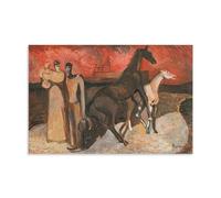 XuXueCC Impression sur toile murale décorative sans cadre - Feu - Expressionnisme des réfugiés de 1938 par Cyprián Majerník avec chevaux et figurines - 60 x 90 cm