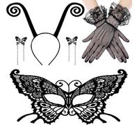 Xuxuejing Bandeau d'antenne papillon avec masque en dentelle papillon pour Halloween, fête cosplay, ailes de papillon, accessoire de costume - Noir