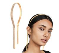 Xuxuejing Bandeaux en cristal pour femmes et filles avec chaîne scintillante et pompons en strass, fausses boucles d'oreilles, serre-tête de mariage (bandeau doré)