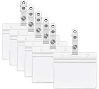 Xuxuejing Lot de 6 porte-badges robustes et clips en métal, en PVC transparent avec fermeture étanche et refermable