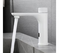 XUYOSDVQ Robinet de lavabo à capteur Infrarouge, poignée Unique, Salle de Bains, capteur Automatique sans Contact, Robinet mitigeur de lavabo d'eau Chaude et Froide en Acier Inoxydable, Blanc Made in