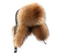 XUYUZUAU Chapeau de Trappeur pour Homme Coquille en Peau de Mouton Chaud Hiver Chapka Bonnet d'aviateur Vraie Fourrure de la avec Oreille Rabat