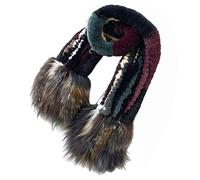 XUYUZUAU Femme Hiver Echarpe Véritable Fourrure de Lapin Rex Avec Fourrure de Renard Chauffe-cou 145x14cm