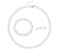 xuzhiyuan Parure de bijoux en fausses perles de 10 mm pour femme, ensemble classique 3 pièces collier, bracelet et boucles d'oreilles, bijoux hypoallergéniques tendance cadeau pour maman épouse, Moyen
