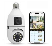 Xuzimaoyi Caméra de sécurité pour Ampoule, 2K/3MP Dual Lens Outdoor Caméra Wireless 2.4G Hz WiFi E27 for Home Security, 24/7 Recording