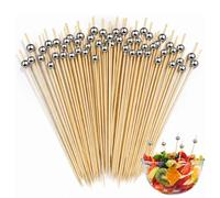 XUZOPIM 100 Pics À Cocktail, Pique Aperitif, 12 Cm, Cure Dents En Bambou Pour Apéritifs, Brochettes, Decoration Cocktail, Motif De Perles Argentées Pour Charcuterie, Sandwich, Fruits