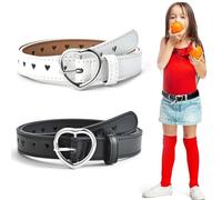 XUZOPIM 2 Pièces Ceinture Enfant Fille Fille Ceinture Cuir Ceinture Enfants Avec Boucle En Forme De Coeur Réglable Ceinture Fille Ado Pour Pantalons Jeans Jupes Vestes Uniformes Scolaires Robes