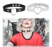 XUZOPIM 2 Pièces Choker Ras De Cou En Cuir Pu Ras De Cou En Cuir Cœur Gothique Vintage Femme Collier, Tour Du Cou Vintage Punk Collier Ras De Cou Punk, Vintage Love Heart Pu Cuir Collier