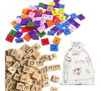 XUZOPIM 200 Pièces Jeu De Lettre En Bois, A À Z Lettres De Scrabble, 20 X 18 X 5Mm Lettres En Bois Avec Sac À Cordon, Lettre Scrabble Bois Pour L'Apprentissage, L'Orthographe, Scrabble Classique