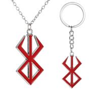 XUZOPIM Lot De 2 Collier Berserk Colliers Avec Pendentif Symbole Berserk Du Guerrier Fou De La Mythologie Viking Nordique Bijoux Tendance Rouge Zinc Pas De Gemme