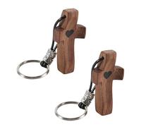 Xuzxinze Porte-Clés en Bois Croix Noyer - Cadeau Noël 5,0 cm x 2,5 cm Chic | Lot de 2 porte-clés en bois de noyer avec croix: idéal pour offrir, partager le style et inspiration spirituelle.