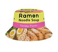 XVBCDFG Chapeau bob alimentaire amusant et réaliste pour homme et femme - Chapeau de plage unisexe pliable pour voyage en plein air, 2 ramen nouilles crevettes, taille unique