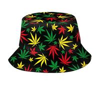 XVBCDFG Chapeau bob drapeau national de la Jamaïque chapeau de pêcheur chapeau de plage voyage chapeau de soleil casquette d'extérieur pour homme femme unisexe, Feuille de rasta, taille unique