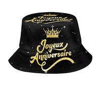 XVBCDFG Chapeau cloche Happy Birthday Chapeau de pêcheur Chapeau de plage Chapeau de soleil Chapeau d'extérieur pour homme et femme Unisexe, Joyeux anniversaire en français, taille unique