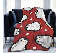 XVBCDFG Couverture polaire 125 x 150 cm en flanelle douce avec motif pingouin mignon avec cœur pour adultes et enfants, cadeau pour la famille