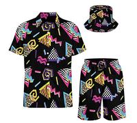 XVBCDFG Ensemble de 2 chemises et shorts hawaïens pour homme avec chapeau cloche, Imprimé animal des années 80 et 90, 3XL